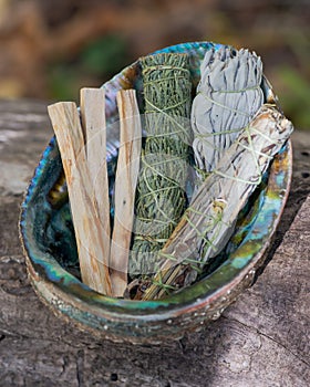 Smudge kit - Palo Santo sticks, Wildcrafted dried white sage Salvia apiana, Mugwort Artemisia vulgaris, and Siskiyou Cedar