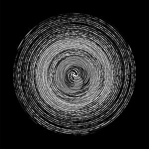 Smudge, smear, grungy monochrome, black and white volute, vortex shape. Twisted helix element. Rotation, spin and twist concept