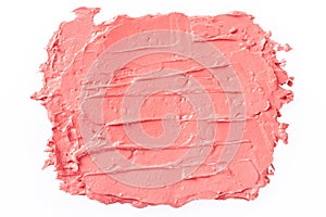 Smudged lipstick, coral red stroke on white