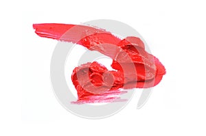 Smudged lipstick isolated on white