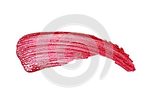 Smudged red lipstick isolated on white background. Lipstick smear sample