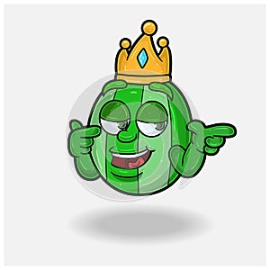 Smug expression with Watermelon Fruit Crown Mascot Character Cartoon