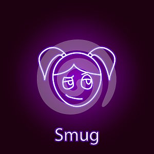 smug girl face icon in neon style. Element of emotions for mobile concept and web apps illustration. Signs and symbols can be used