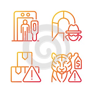 Smugglers activities prevention gradient linear vector icons set