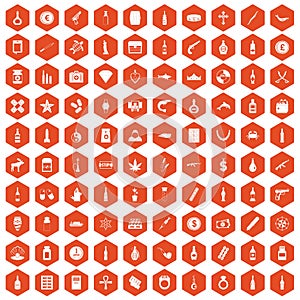 100 smuggling goods icons hexagon orange photo