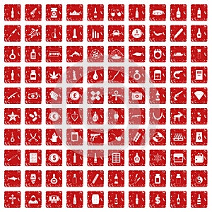 100 smuggling goods icons set grunge red photo