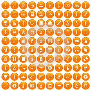 100 smuggling goods icons set orange photo