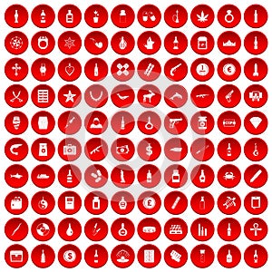 100 smuggling goods icons set red photo