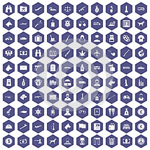 100 smuggling icons hexagon purple