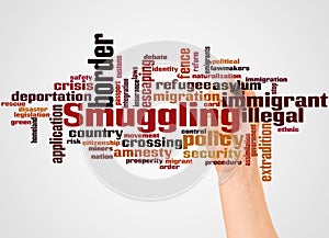 Smuggling word cloud and hand with marker concept
