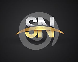 SN initial logo company name colored gold and silver swoosh design. vector logo for business and company identity