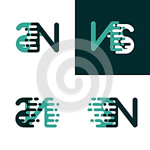 SN letters logo with accent speed in light green and dark green