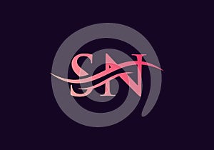 SN logo Design. Premium Letter SN Logo Design with water wave concept
