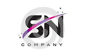 SN S N Black Letter Logo Design with Purple Magenta Swoosh