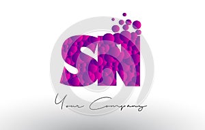 SN S N Dots Letter Logo with Purple Bubbles Texture.