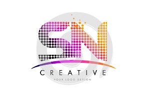 SN S N Letter Logo Design with Magenta Dots and Swoosh