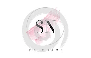 SN S N Watercolor Letter Logo Design with Circular Brush Pattern