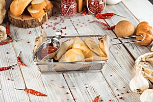 Snack appetizer small chebureks fried meat pies