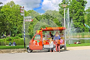 Snack cart in city park in Amsterdam.