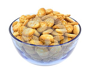 Snack crackers in blue bowl