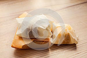 Snack or lunch to take away, wrapped in beeswax cloth photo