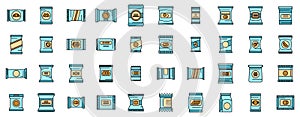 Snack pack icons set vector color line