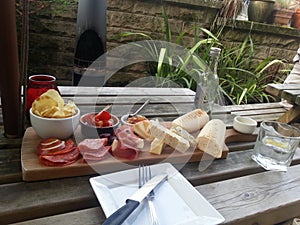 Snack plate beautifully served in a garden