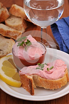 Slice of bread with tarama in close-up