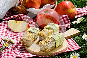 Snacks with cereals, cheese and apples