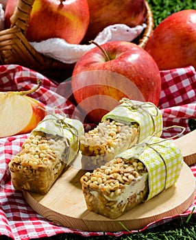 Snacks with cereals, cheese and apples