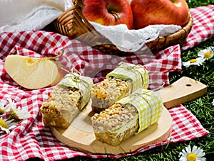 Snacks with cereals, cheese and apples