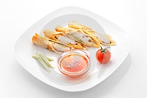 Snacks, Chicken Spring roll with sweet chili sauce