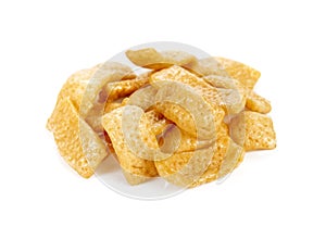 Snacks, Crispy pastries coated with caramel on white background
