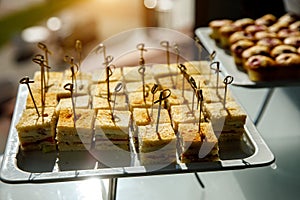 Snacks on event. Canape sandwiches
