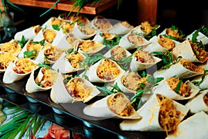 Snacks at the event, rolls with cheese buffet, catering