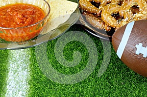 Snacks for watching a football game. Great for Super Bowl or Playoff themed projects. photo