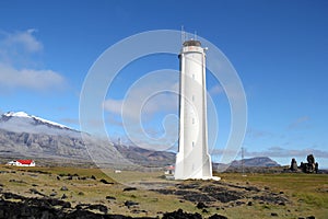 Snaefellsjokull lighthouse in Iceland.