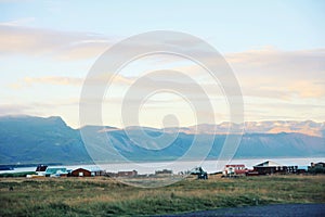 Snaefellsjokull, view of the small village in the west of Iceland