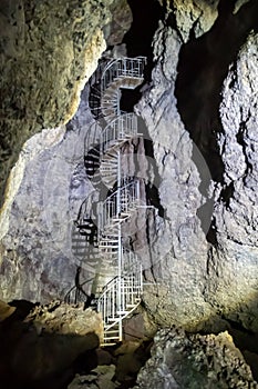 Snaefellsness national park in Iceland lava cave magma cavern circular stair inside