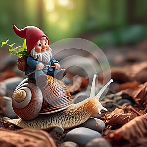 Snail Back Serenity: Gnome\'s Summer Stroll Through Rocky Forest\