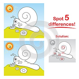 Snail cartoon: Spot 5 differences!