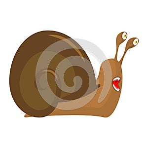 Snail cartoon style isolated. Insect with shell. Gastropod mollusk with spiral shell