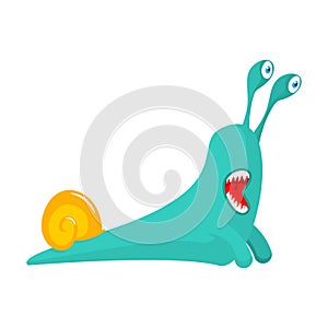 Snail cartoon style isolated. Insect with shell. Gastropod mollusk with spiral shell