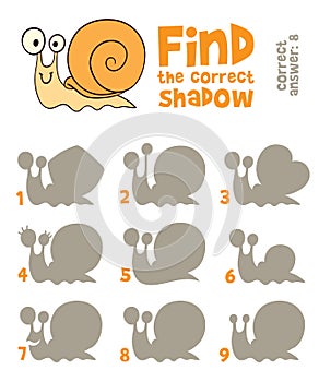 Snail - Find the correct shadow. Educational game for children