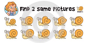 Snail - Find two same objects. Educational game for children