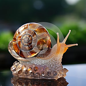 a snail on a glass object