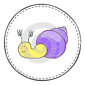 Snail isolated on white background. Funny snail cartoon illustration.