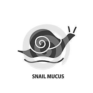 Snail with mucus glyph icon. Mucin for cosmetology vector symbol