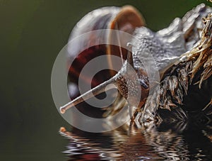 Snail reflection on a wet surface