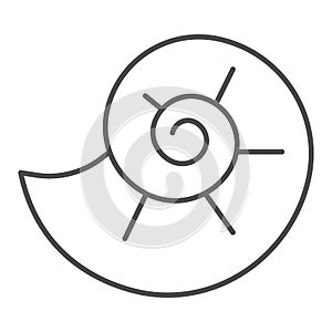 Snail shell thin line icon, nautical concept, circle spiral shaped seashell sign on white background, seashell nautilus